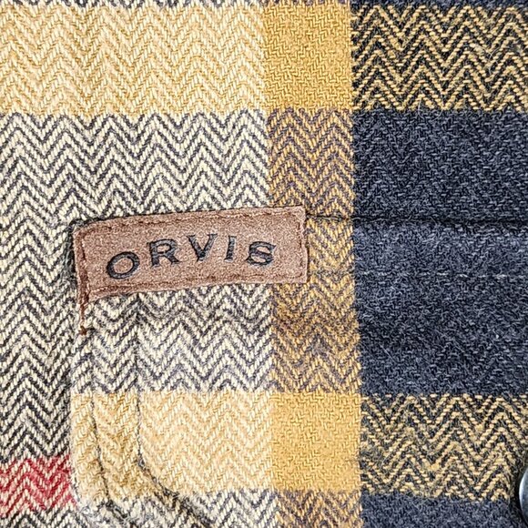 Orvis Gold Herringbone Plaid 100% Cotton Flannel Shirt - Picture 2 of 6